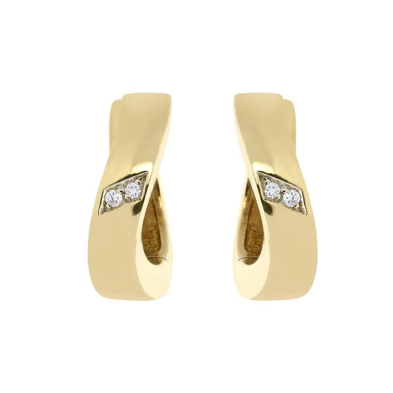 18ct Yellow Gold Diamond Curved Hoop Earrings