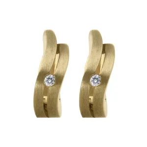 18ct Yellow Gold Diamond Curved Satin Hoop Earrings