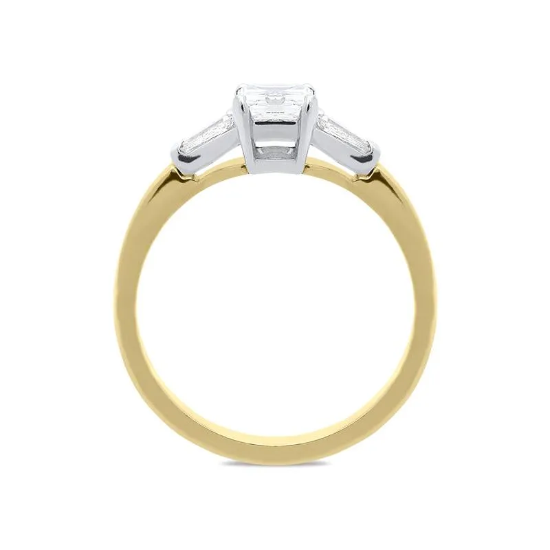 18ct Yellow Gold Diamond Emerald Cut Trilogy Ring