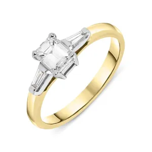 18ct Yellow Gold Diamond Emerald Cut Trilogy Ring