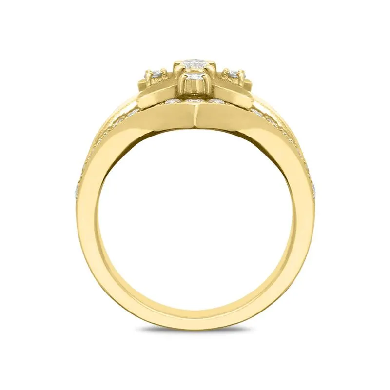 18ct Yellow Gold Diamond Enamel Flower Ring