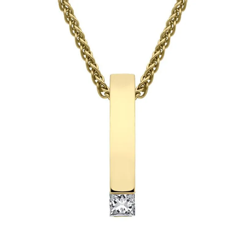 18ct Yellow Gold Diamond Princess Cut Bar Necklace