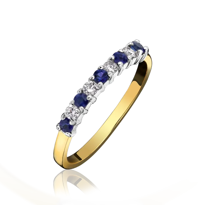 18ct Yellow Gold Diamond Sapphire Nine Stone Half Eternity Ring
