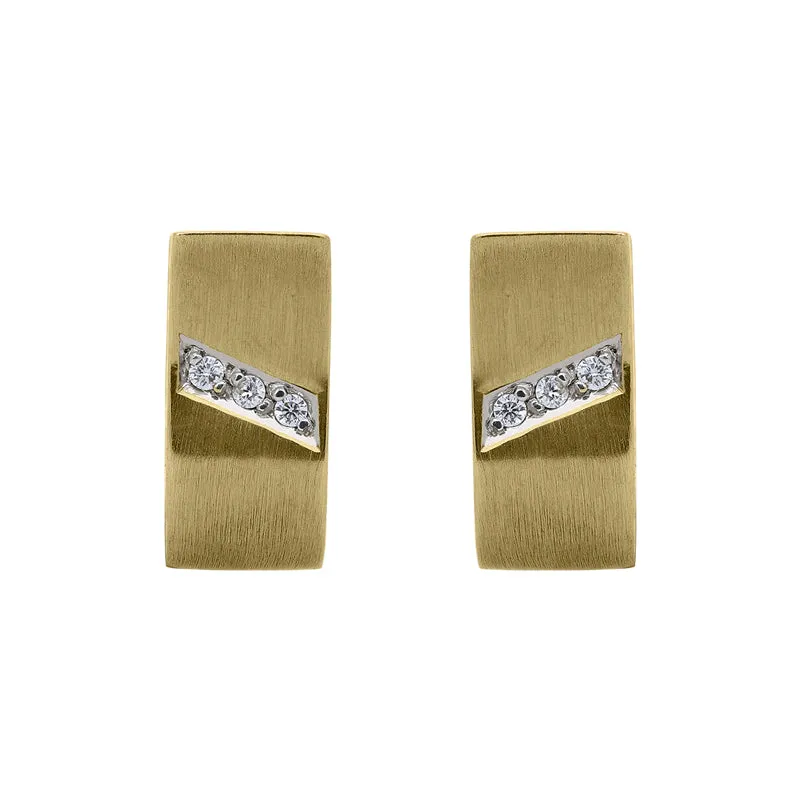 18ct Yellow Gold Diamond Satin Hoop Earrings
