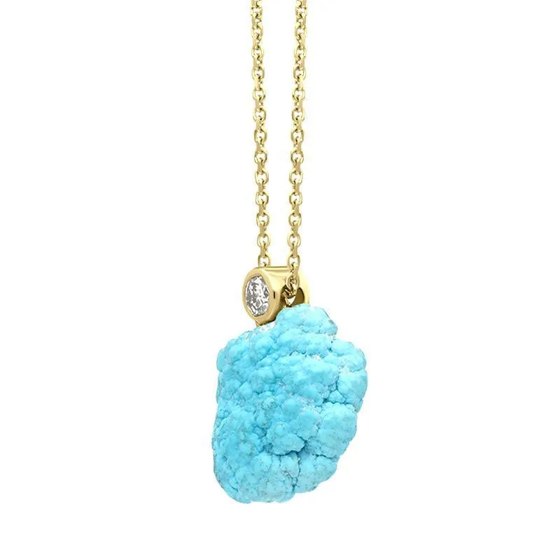 18ct Yellow Gold Diamond Turquoise Unique Necklace D