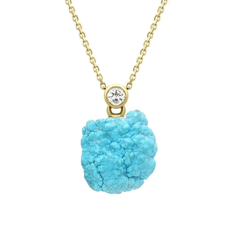 18ct Yellow Gold Diamond Turquoise Unique Necklace D