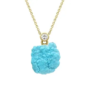 18ct Yellow Gold Diamond Turquoise Unique Necklace D