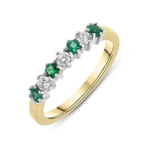 18ct Yellow Gold Emerald and Diamond Half Eternity Ring