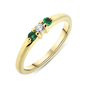 18ct Yellow Gold Emerald and Diamond Trilogy Ring