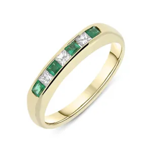18ct Yellow Gold Emerald Diamond Channel Set Half Eternity Ring