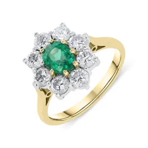 18ct Yellow Gold Emerald Diamond Cluster Ring