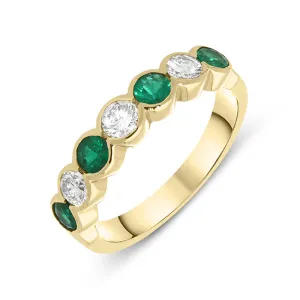 18ct Yellow Gold Emerald Diamond Half Eternity Ring