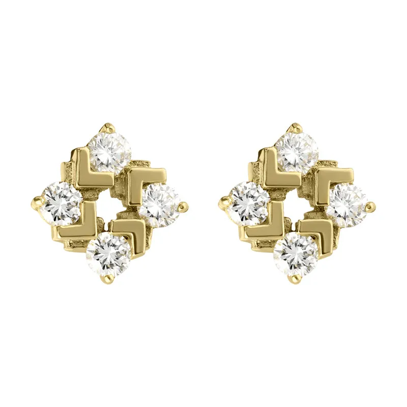 18ct Yellow Gold Four Stone Diamond Stud Earrings