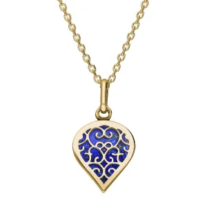 18ct Yellow Gold Lapis Lazuli Flore Filigree Small Heart Necklace