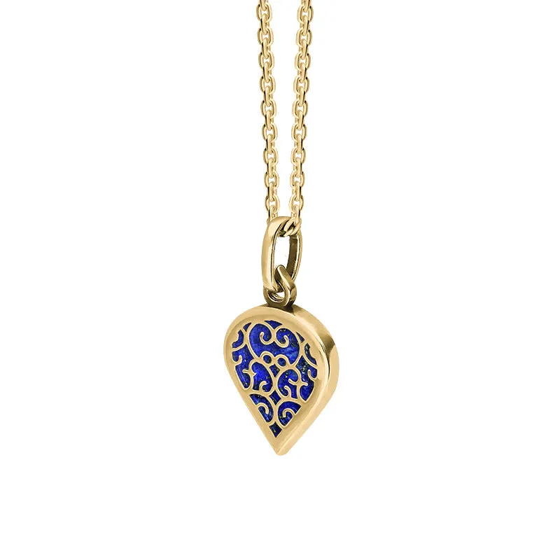 18ct Yellow Gold Lapis Lazuli Flore Filigree Small Heart Necklace