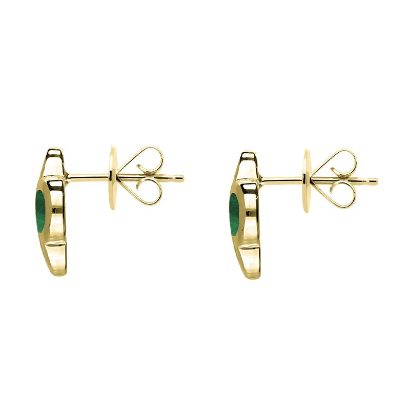 18ct Yellow Gold Malachite Bloom Four Leaf Clover Stud Earrings