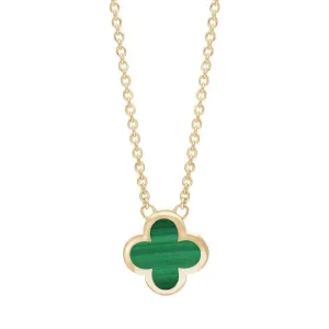 18ct Yellow Gold Malachite Bloom Small Four Leaf Clover Polished Edge Pendant