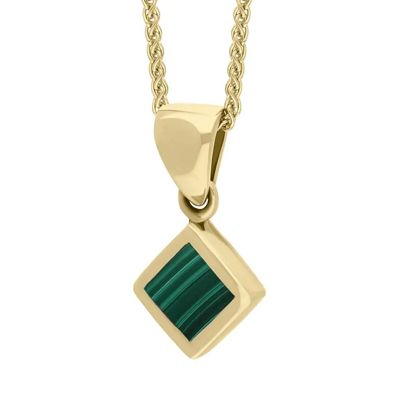 18ct Yellow Gold Malachite Dinky Square Necklace