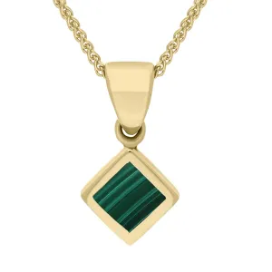 18ct Yellow Gold Malachite Dinky Square Necklace