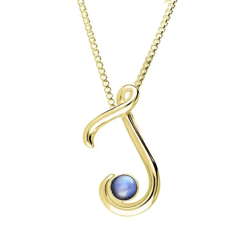 18ct Yellow Gold Moonstone Love Letters Initial J Necklace
