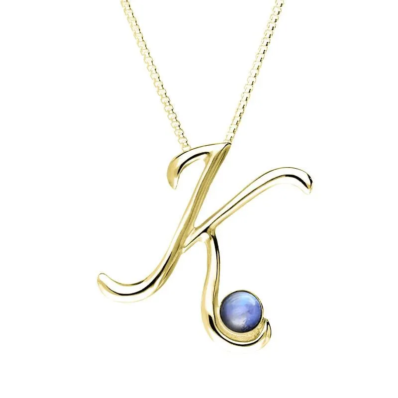 18ct Yellow Gold Moonstone Love Letters Initial K Necklace