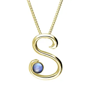 18ct Yellow Gold Moonstone Love Letters Initial S Necklace