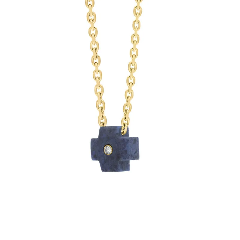 18ct Yellow Gold Onyx Diamond Cross Charm D