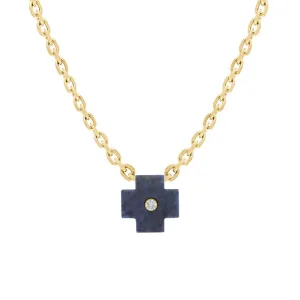 18ct Yellow Gold Onyx Diamond Cross Charm D