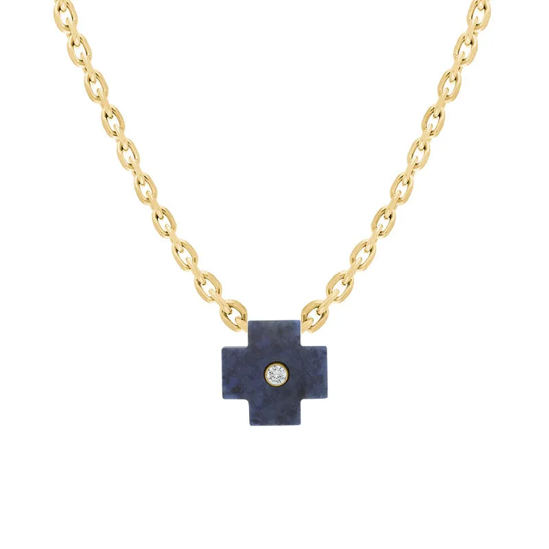 18ct Yellow Gold Onyx Diamond Cross Charm D
