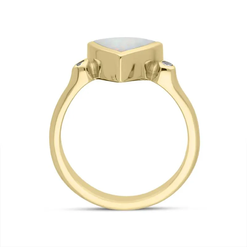 18ct Yellow Gold Opal 0.04ct Diamond Curved Triangle Ring D