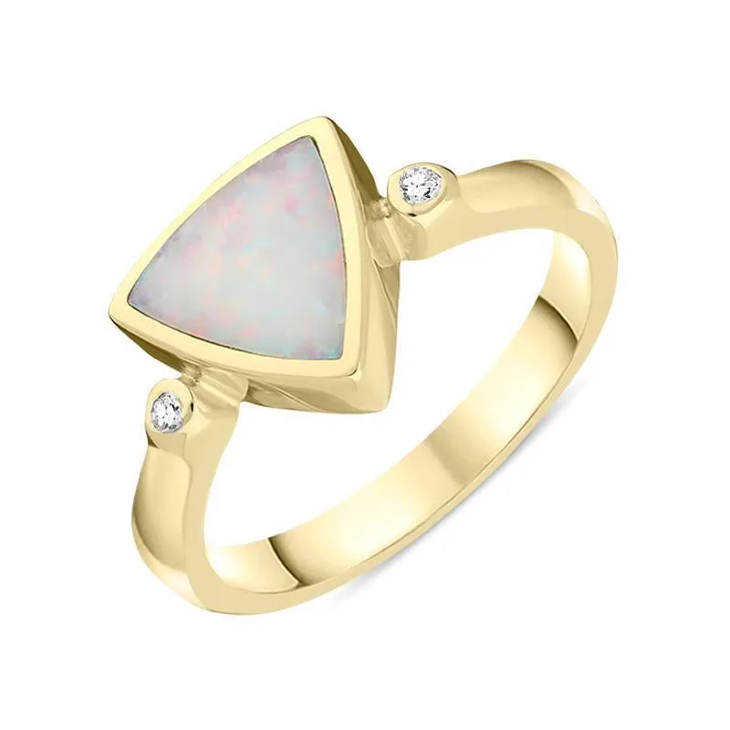 18ct Yellow Gold Opal 0.04ct Diamond Curved Triangle Ring D