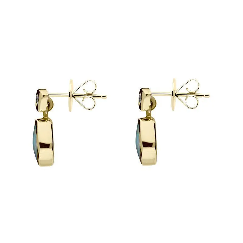 18ct Yellow Gold Opal 0.06ct Diamond Hexagon Shaped Drop Earrings