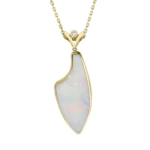18ct Yellow Gold Opal 0.10ct Diamond Cut Out Necklace D