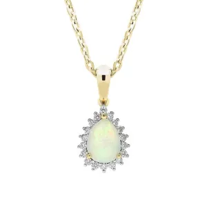18ct Yellow Gold Opal and Diamond Pear Cluster Necklace