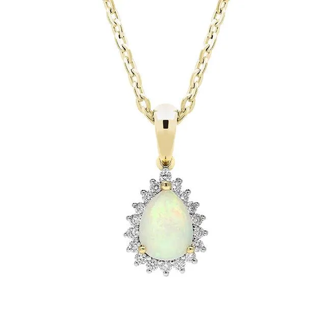 18ct Yellow Gold Opal and Diamond Pear Cluster Necklace