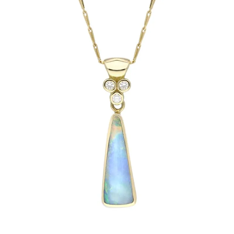 18ct Yellow Gold Opal Diamond Long Triangle Necklace