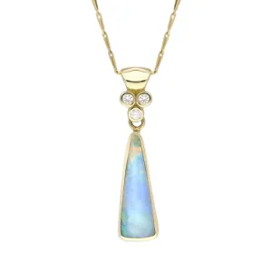18ct Yellow Gold Opal Diamond Long Triangle Necklace