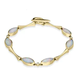 18ct Yellow Gold Opal Diamond Marquise Link Bracelet