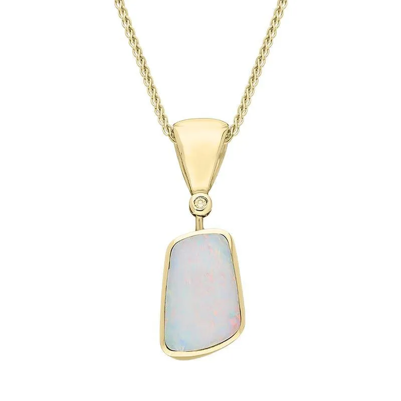 18ct Yellow Gold Opal Diamond Oblong Necklace D