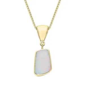 18ct Yellow Gold Opal Diamond Oblong Necklace D