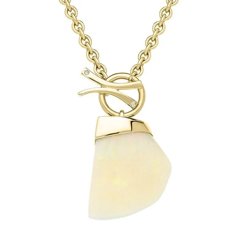 18ct Yellow Gold Opal Diamond Organic T Bar Necklace D
