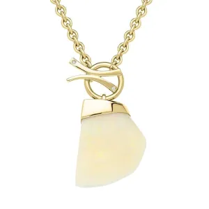 18ct Yellow Gold Opal Diamond Organic T Bar Necklace D