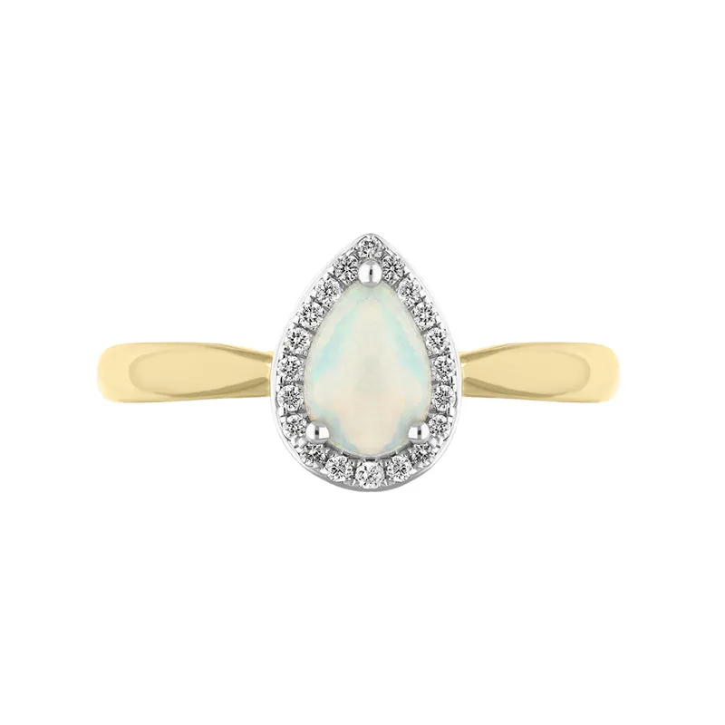 18ct Yellow Gold Opal Diamond Pear Ring