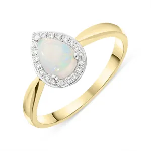 18ct Yellow Gold Opal Diamond Pear Ring