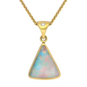 18ct Yellow Gold Opal Diamond Triangle Necklace