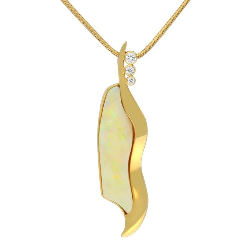18ct Yellow Gold Opal Diamond Unique Wavy Necklace D