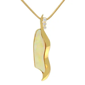 18ct Yellow Gold Opal Diamond Unique Wavy Necklace D
