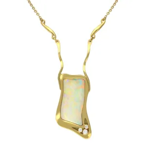 18ct Yellow Gold Opal Diamond Unique Wavy Necklace