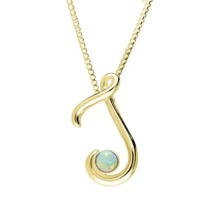 18ct Yellow Gold Opal Love Letters Initial J Necklace