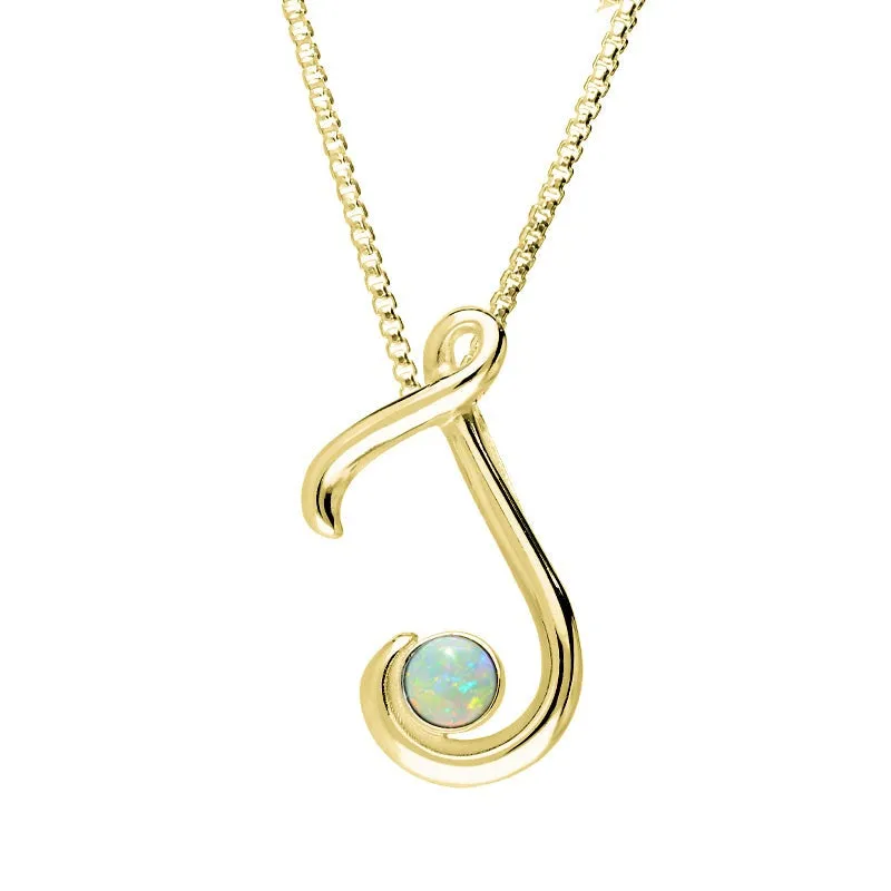 18ct Yellow Gold Opal Love Letters Initial J Necklace